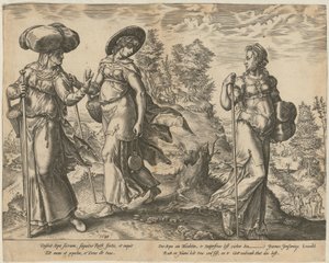 Orpah Leaves Ruth and Naomi [Sheet 1] and Ruth before Boaz in the Field [Sheet 2], Sheets 1 and 2 of the Series "The Story of Ruth" by Hendrick Goltzius