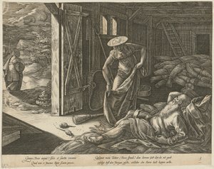 Ruth and Boaz in the Barn, Plate 3 of the Series "The Story of Ruth" by Hendrick Goltzius