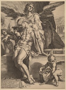 The Body of Christ Supported by Angels by Hendrick Goltzius