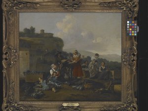 A Vegetable Market in Italy with Figures by Hendrick Mommers