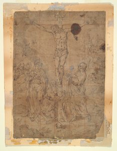 Christ on the Cross Between the Virgin and St. John with Scenes of the Passion in the Background by Hendrick de Clerck