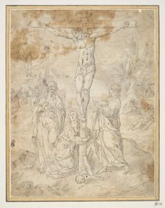 Christ on the Cross between the Virgin and St. John with Scenes of the Passion in the Background by Hendrick de Clerck
