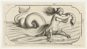 A Female Figure Blowing a Shell (Nouveau Livre des Dieux et Déesses de la Marine) by Hendrick de Keyser (I)