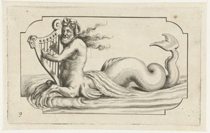 Triton Playing a Harp (Nouveau Livre des Dieux et Déesses de la Marine) by Hendrick de Keyser (I)