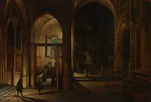 Interior of a Gothic Church at Night