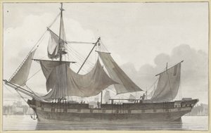 Three-Master Under Emergency Rigging, Entering a Harbor with Light Wind by Hendrik Abraham Klinkhamer