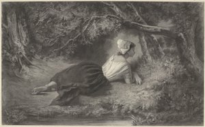 Girl Lying under Trees by Water by Hendrik Adriaan Christiaan Dekker