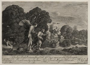Tobias and the Angel (small plate) by Hendrik Goudt