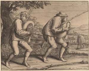 Two Bagpipe Players by Hendrik Hondius I after Pieter Bruegel the Elder