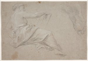 Half-Reclining Draped Female Figure with a Book. Study of a Foot