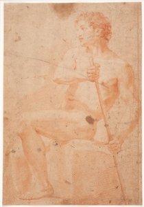 Male Model Study, Seated with Staff by Hendrik Krock