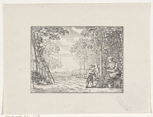 Woman in an Orchard Peeling an Apple for a Boy by Hendrik Numan