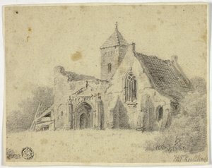 Country Church in Ruins by Hendrik Pieter Koekkoek