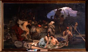 Les corsaires. Scene where they bring their loot and prisoners (hostages) into a cave by Henryk Siemiradzki