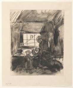 Interior with Woman and Two Children by Hendrik Valkenburg