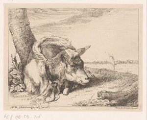 Lying Goat by Water (Various Animals) by Hendrik Willem Schweickhardt