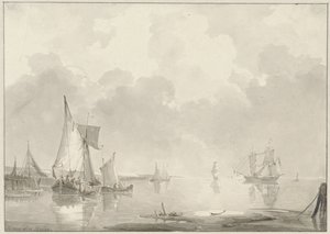 View of the Coast with Ships in Calm Water by Hendrik van den Helm