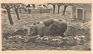Sow with Eight Piglets by Henk Henriët (signed by artist)