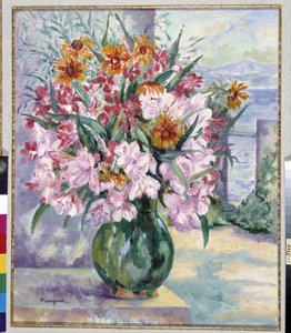 Vase of Flowers on Terrace in Front of the Sea by Henri Charles Manguin