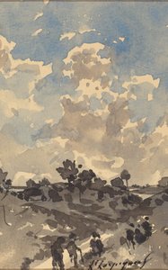 A Landscape with Figures Walking along a Path by Henri-Joseph Harpignies