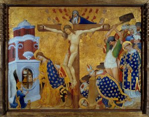 Altarpiece of Saint Denis for the church of the Chartreuse of Champmol Scene of crucifixion and decollation of Saint Denis of Paris by Henri Bellechose