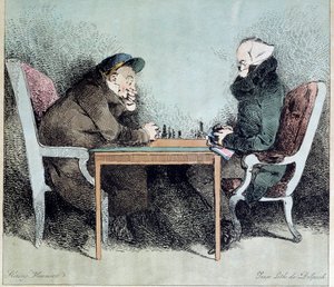 Chess players Engraving by Henry Monnier