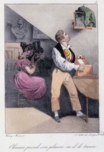 Man Who Breeds Birds While His Wife Cheats on Him: “Everyone Takes His Pleasure or He Finds Him” - in “Les pastemps” by Henry Monnier, ed. Delpech, Paris, v.1830