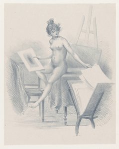 Nude Model Looking at Prints by Henri Boutet