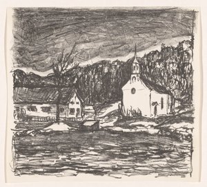Hilly Landscape with Church by Henri Braakensiek (signed by artist)