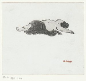 Reclining Japanese Woman with Bare Upper Body by Henri Charles Guérard (attributed to)