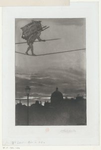 Tightrope Walker with Package on His Back Above a City (Title Page for: Henri Béraldi, Les Graveurs du XIXe Siècle, 1888)