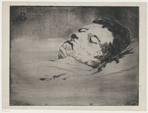 Portrait of an Unknown Man on His Deathbed by Henri Charles Guérard (signed by artist)