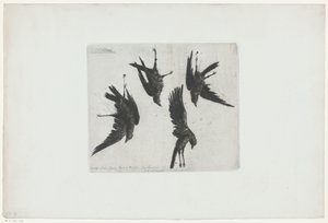 Four Dead Crows Hanging on a Wall by Henri Charles Guérard (signed by artist)