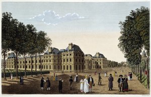 Garden and Palais du Luxembourg seen from the terrace of the small Luxembourg. Engraving by Courvoisier by Henri Courvoisier Voisin
