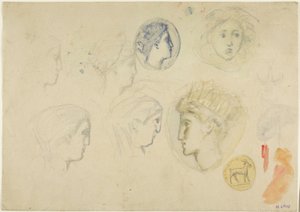 Sketches: Profile Heads, Coins or Medals (recto); Trees (verso)