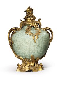 One of a pair of Louis XV style vases and covers, mounts dated 1883, porcelain late eighteenth- early nineteenth century