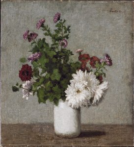 Flower Still Life: Autumn Chrysanthemums in a White Vase