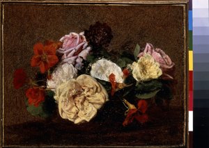 Roses and Nasturtiums in a Vase