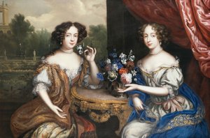 A Double Portrait of Lady Maria Somalia and Lady Anne Barrington, seated three-quarter length by a table with a vase of flowers