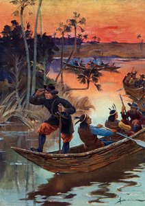 Rene Robert Cavelier de La Salle, French Explorer and His Companions Descending the Mississippi River for France
