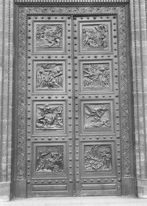 View of the Door of La Madeleine Comprising of Eight Relief Panels Depicting the Decalogue and Old Testament Scenes