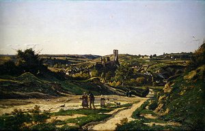 The Castle and Village of Herisson by Henri Joseph Harpignies