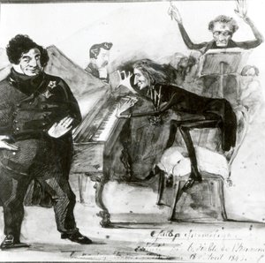 Galop Chromatique Caricature of Luigi Lablache, Franz Liszt at the piano and Francois Habeneck