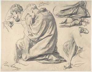 Kneeling Draped Male Figure, Facing Left by Henri Lehmann