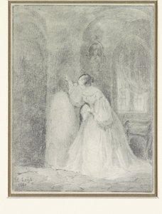 Interior with Young Woman Leaning Against a Column by Henri Leys (baron)