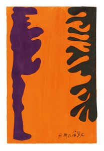 Black and Violet Arabesques on an Orange Background