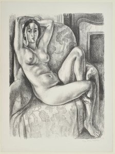 Nude on Blue Cushion Beside a Fireplace by Henri Matisse