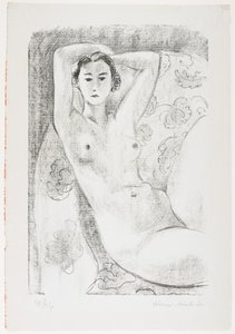 Seated Nude in Armchair with Floral Decoration