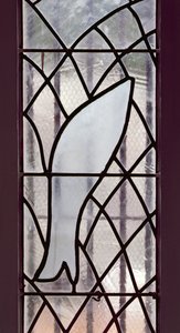 Stained Glass Window Depicting a Fish Caught in a Net Beneath the Star of Salvation, from the Stairs Leading to the Chapel of the Rosary