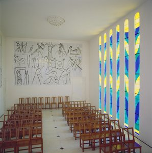 View of the Nave, Stained Glass Side Window and Stations of the Cross, Chapel of the Rosary, Vence